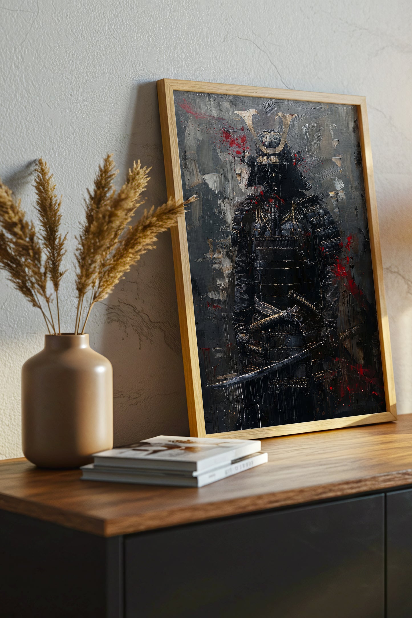 Dark Armor Samurai Katana Print - Impasto Gold Poster | Samurai Legacy