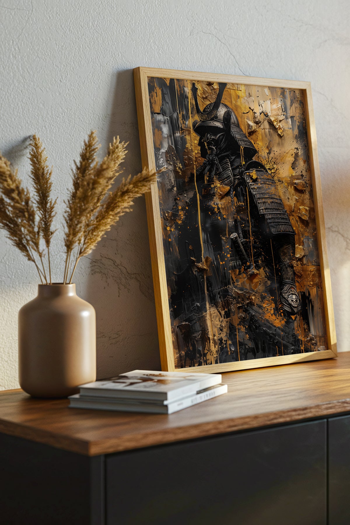 Gold Leaf Impasto Samurai Print - Obsidian Shogun Art | Samurai Legacy