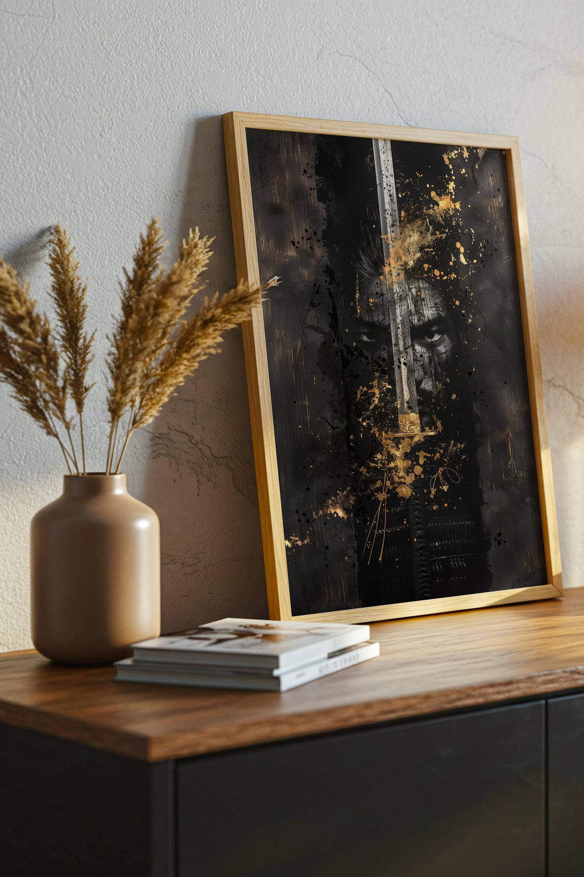 Blade Katana Samurai Face Print - Gold Splatter Art | Samurai Legacy