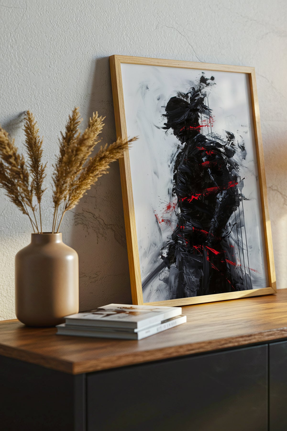 Charcoal Splatter Samurai Print - Raw Action Oil Poster | Samurai Legacy