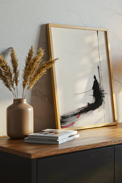 Minimalist Ink Samurai Print - Zen Solitary Art Poster | Samurai Legacy