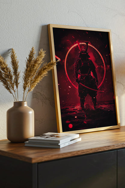 Crimson Aura Samurai Armor Print - Dark Red Art | Samurai Legacy