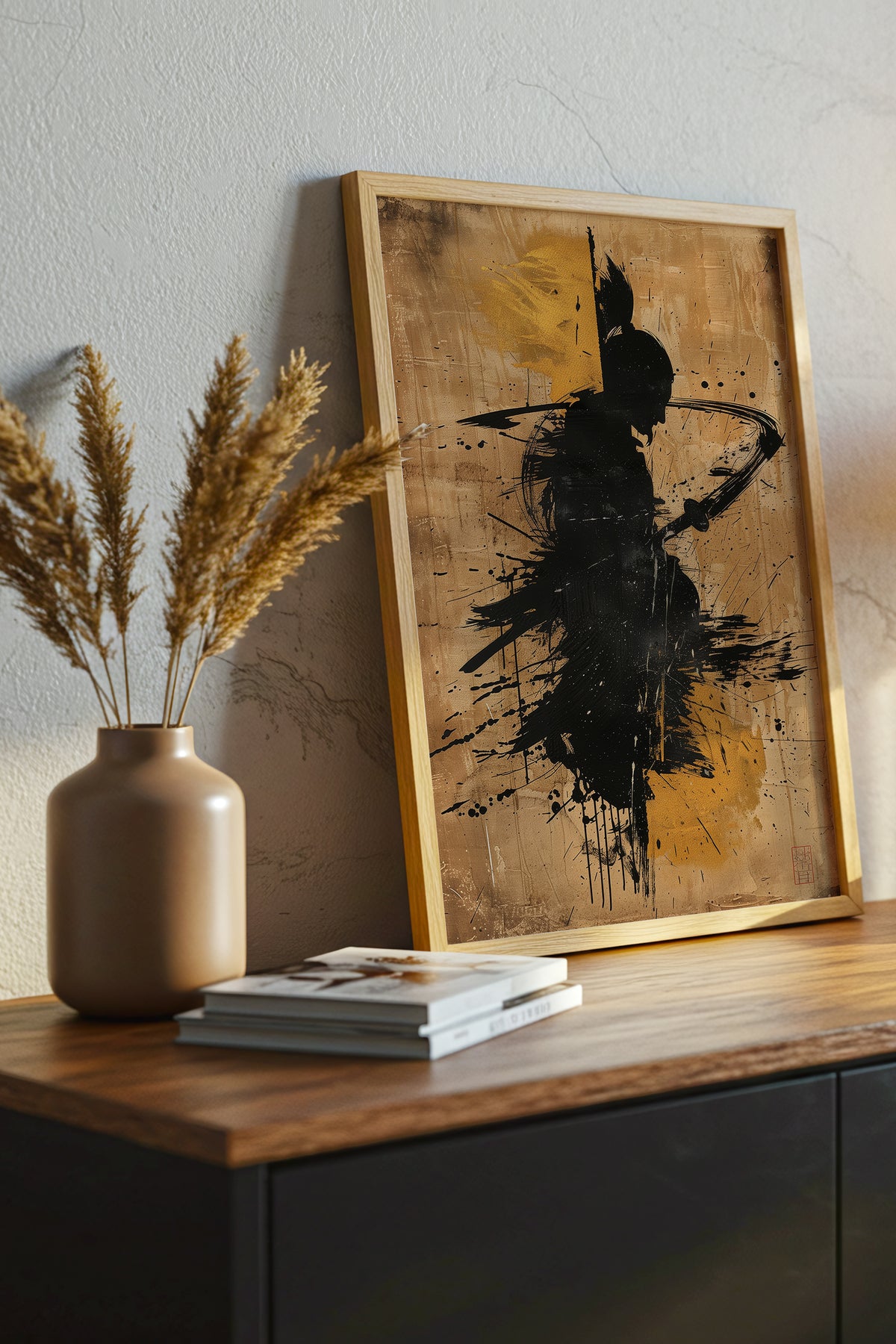 Gold Leaf Calligraphy Samurai Print - Sumi Art Poster | Samurai Legacy