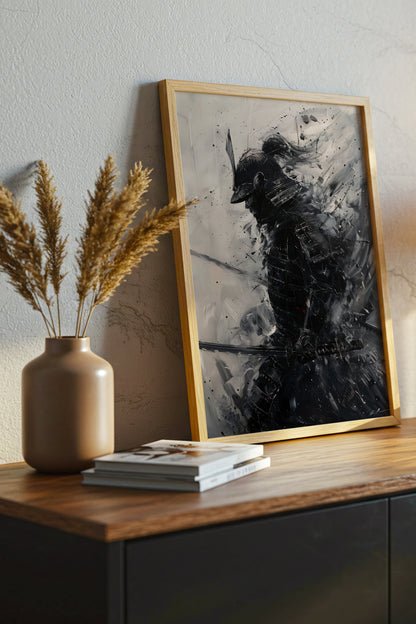 Silver Wash Samurai Profile Print - Charcoal Poster | Samurai Legacy
