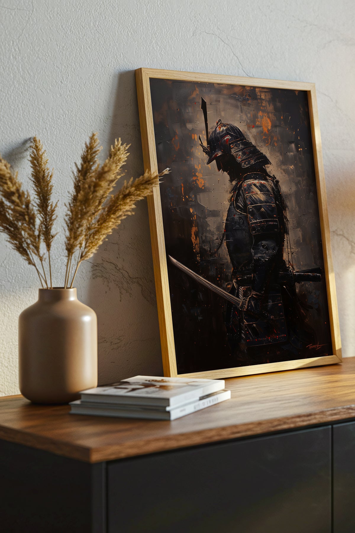 Gold Ember Samurai Profile Print - Dark Impasto Art | Samurai Legacy