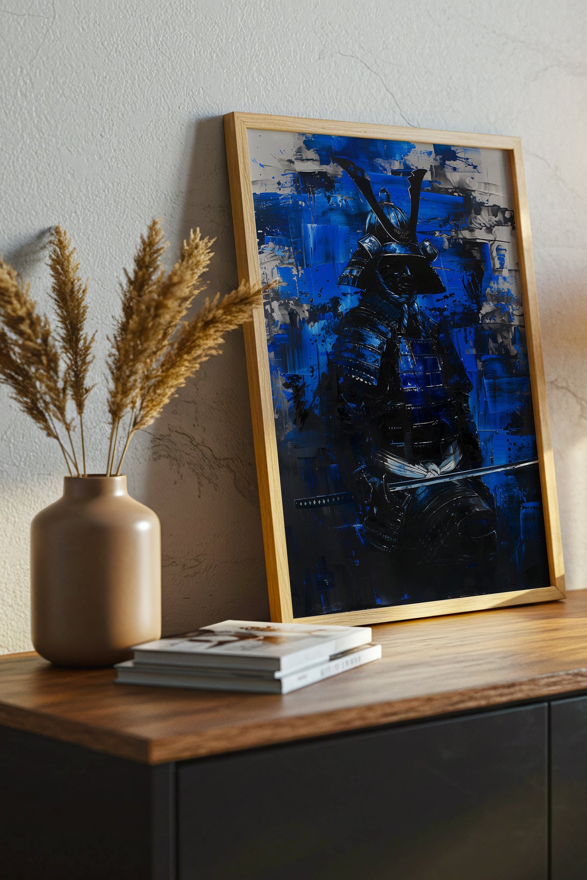 Cobalt Samurai Armor Print - Impasto Blue Expressionism | Samurai Legacy