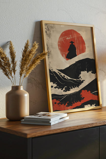 Great Wave Samurai Silhouette Print - Woodblock Art | Samurai Legacy