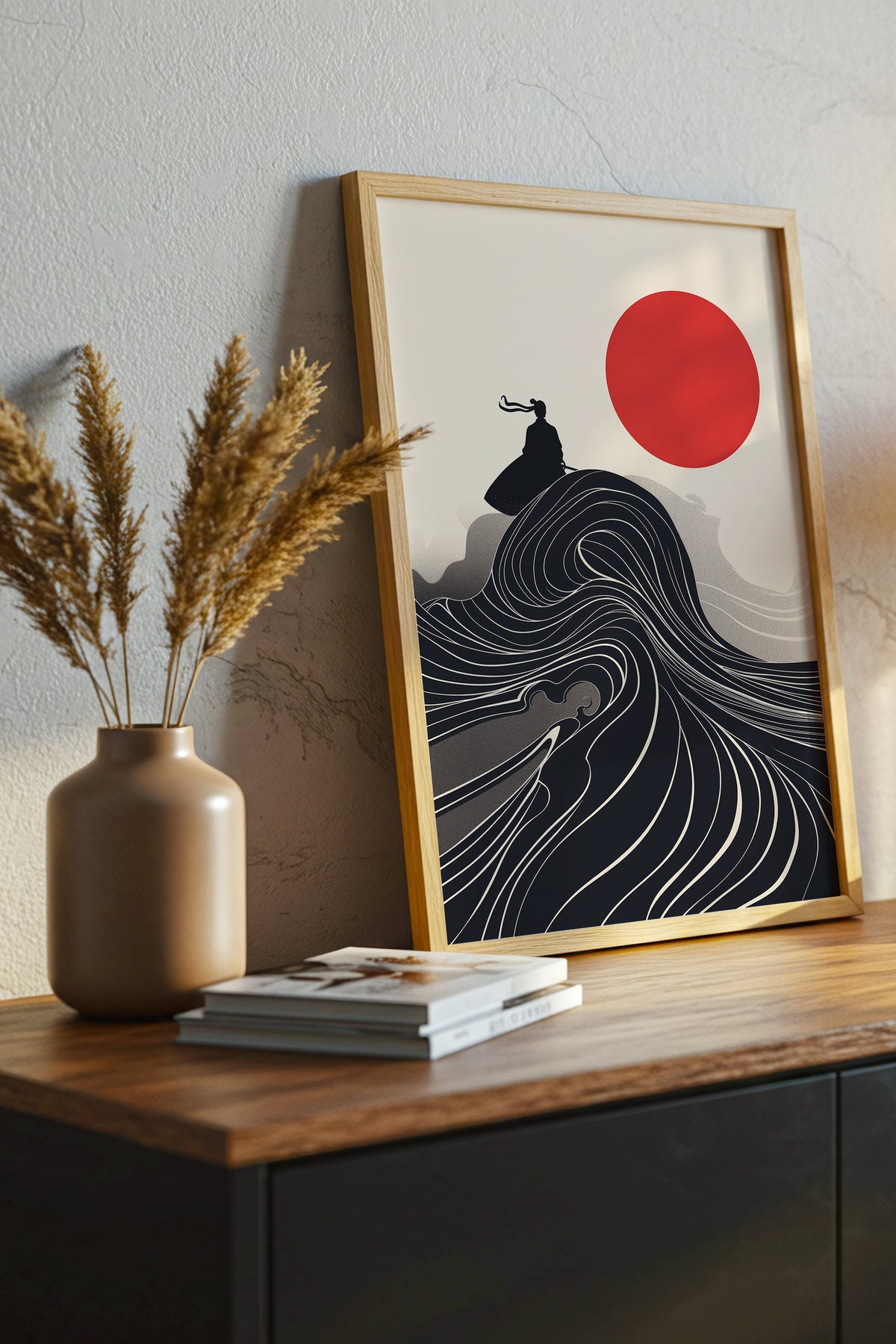 Flowing Wave Samurai Silhouette Print - Ukiyo-e Art | Samurai Legacy