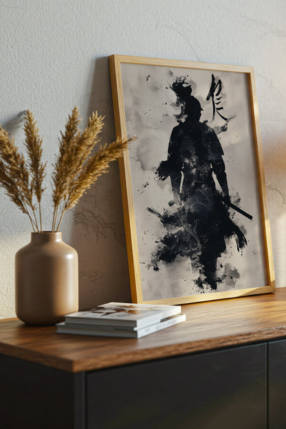 Kanji Calligraphy Samurai Print - Sumi Ink Wash Art | Samurai Legacy