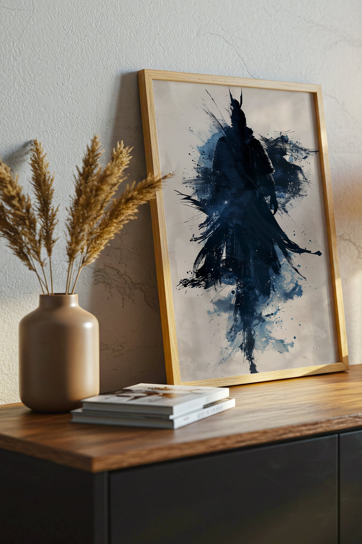 Indigo Splatter Samurai Print - Sumi Ink Wash Poster | Samurai Legacy