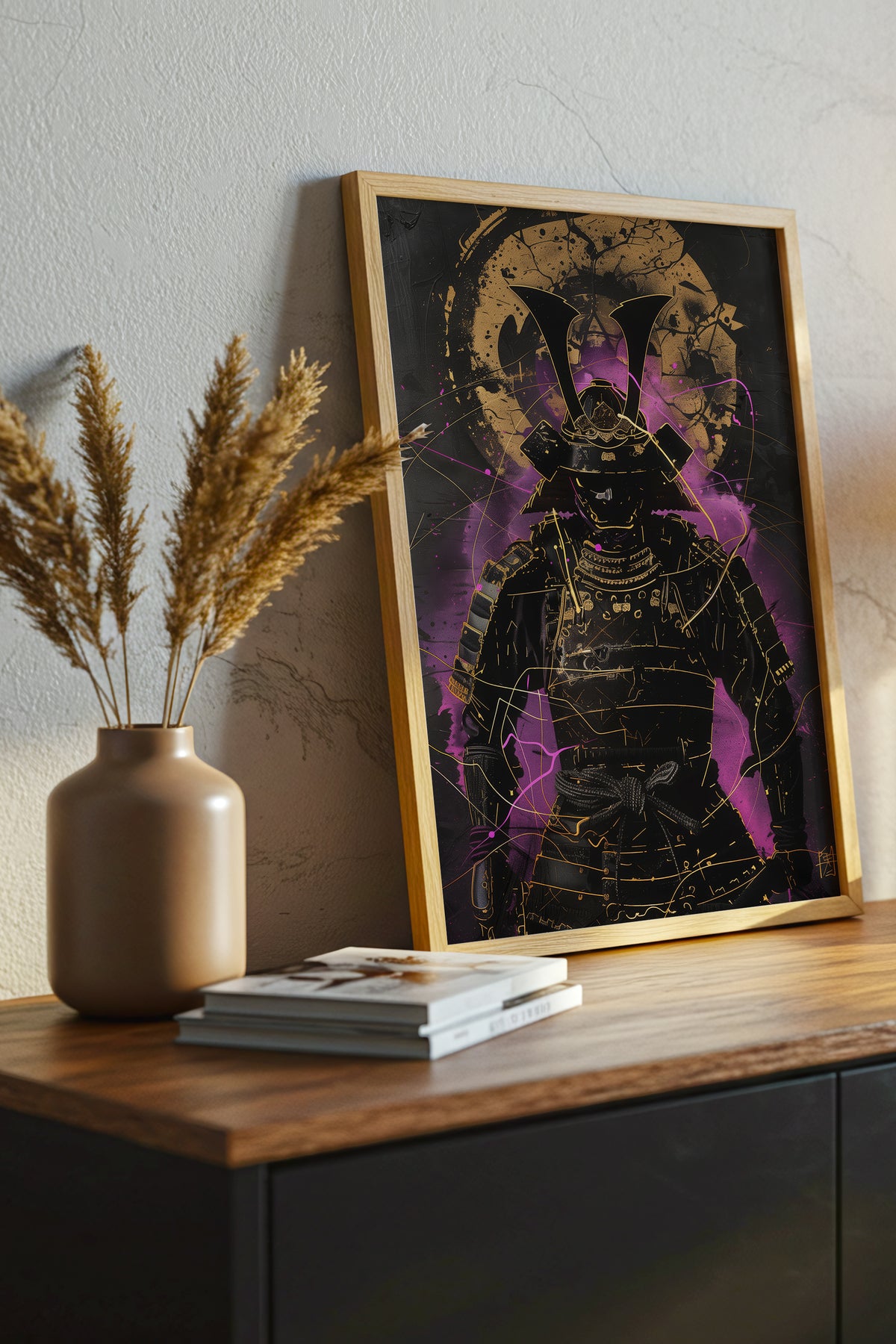 Neon Purple Samurai Print - Cyberpunk Shogun Art | Samurai Legacy