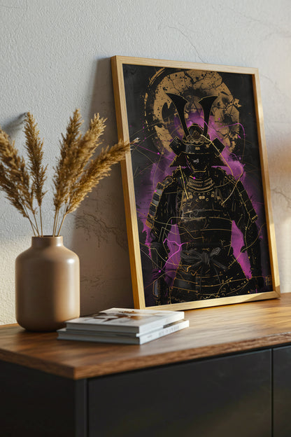 Neon Purple Samurai Print - Cyberpunk Shogun Art | Samurai Legacy