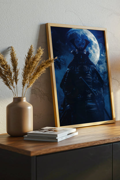 Full Moon Samurai Armor Print - Lunar Noir Art | Samurai Legacy