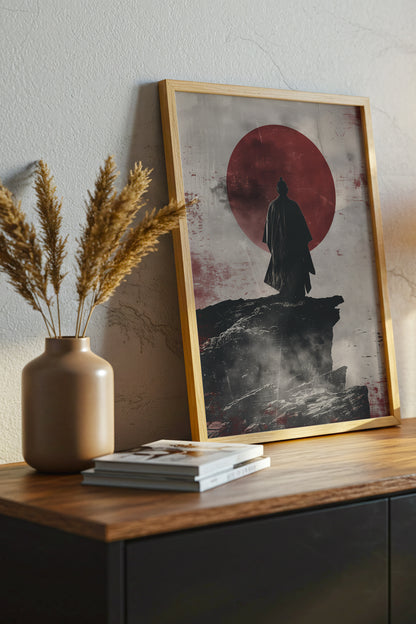 Solitary Cliff Samurai Print - Crimson Sun Art | Samurai Legacy