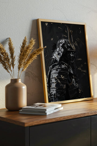 Black Lacquer Samurai Profile Print - Dark Armor Art | Samurai Legacy