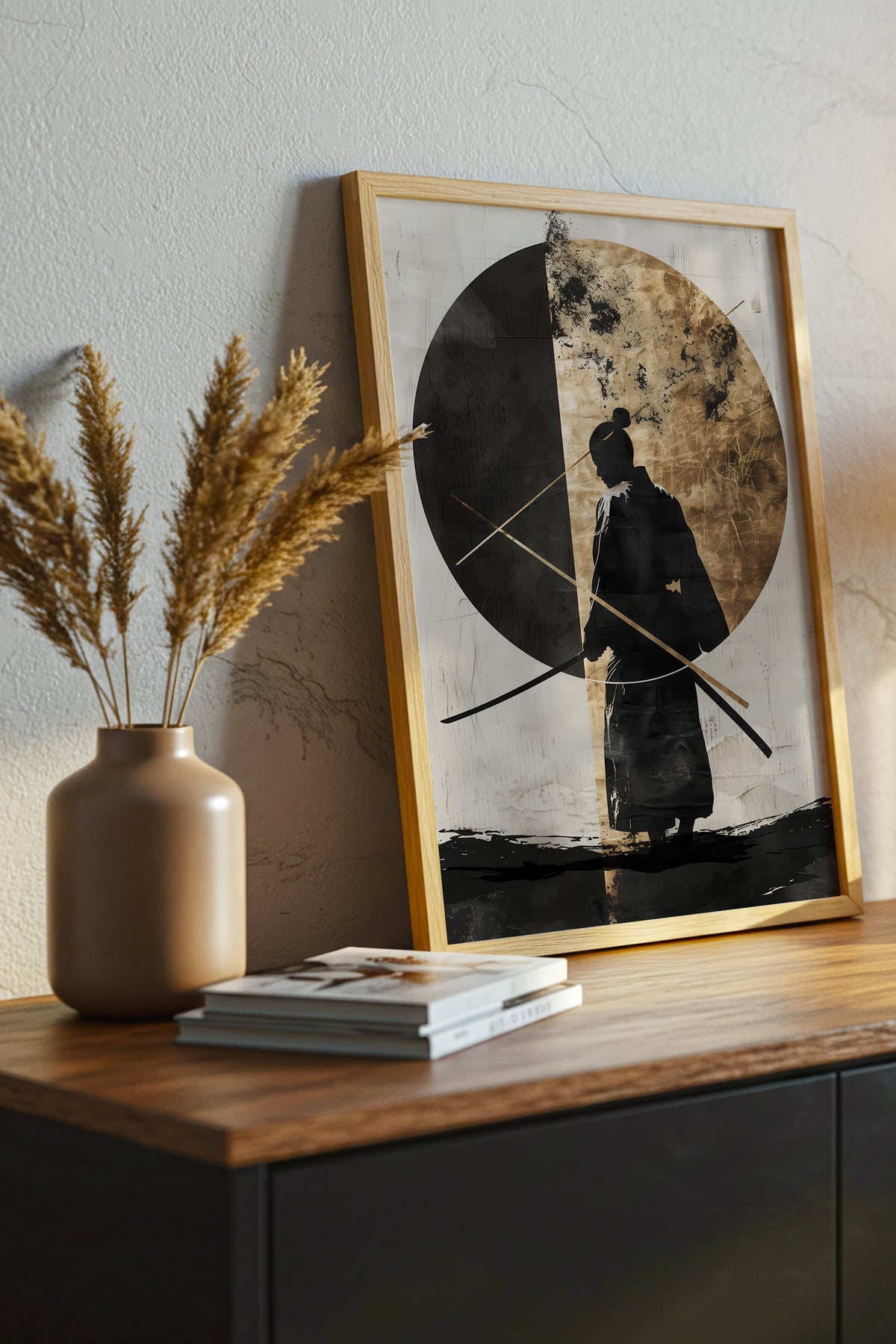 Dual Gold Sphere Samurai Print - Zen Minimalist Poster | Samurai Legacy