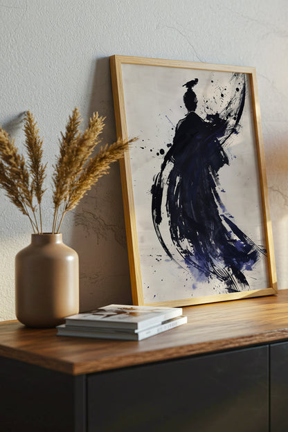 Sumi-e Crow Samurai Print - Ink Wash Brushstroke Poster | Samurai Legacy