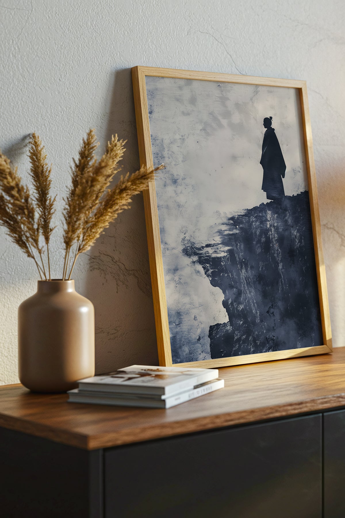 Cliffside Samurai Print - Slate Blue Ink Wash Poster | Samurai Legacy