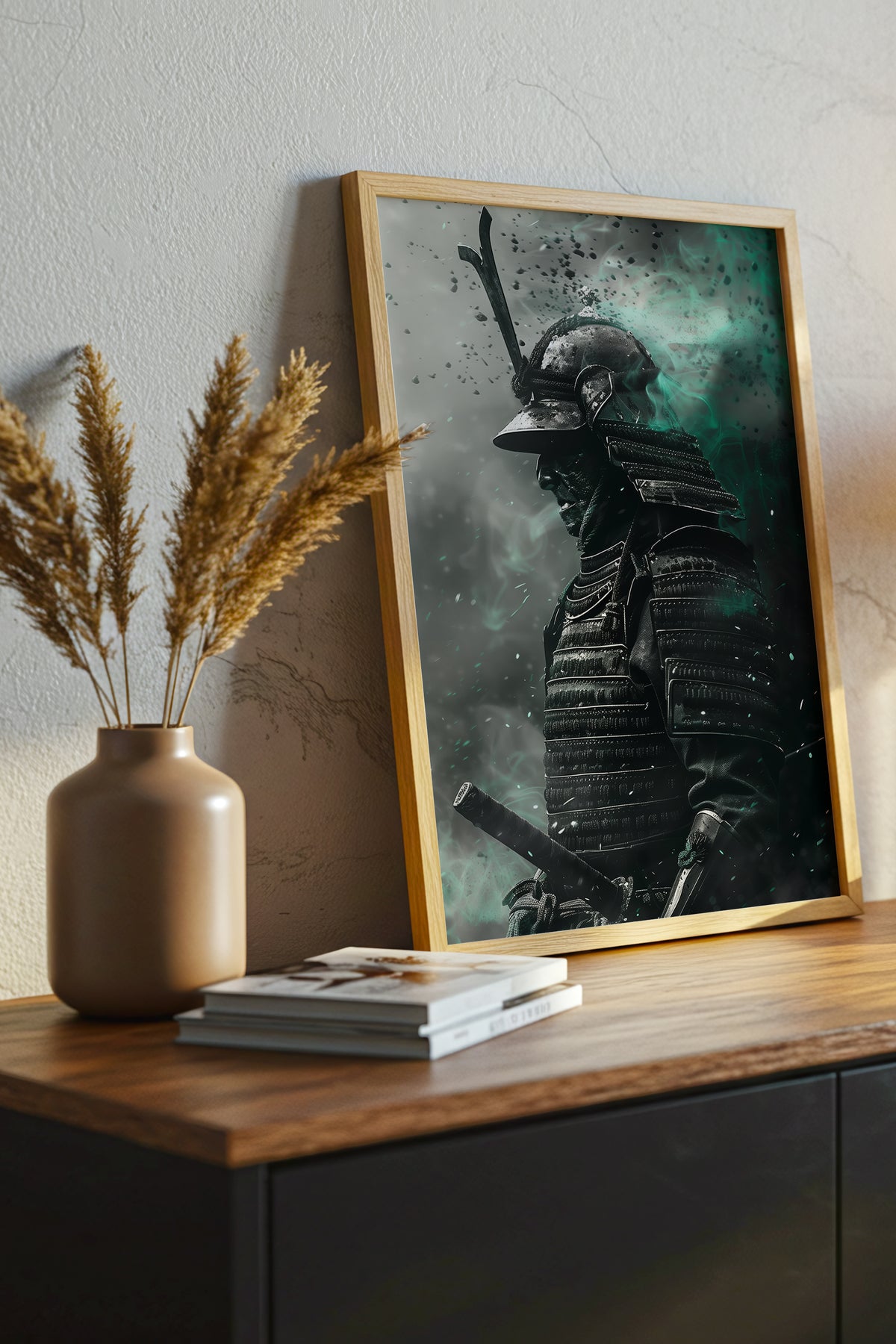 Emerald Ember Samurai Print - Dark Jade Aura Poster | Samurai Legacy