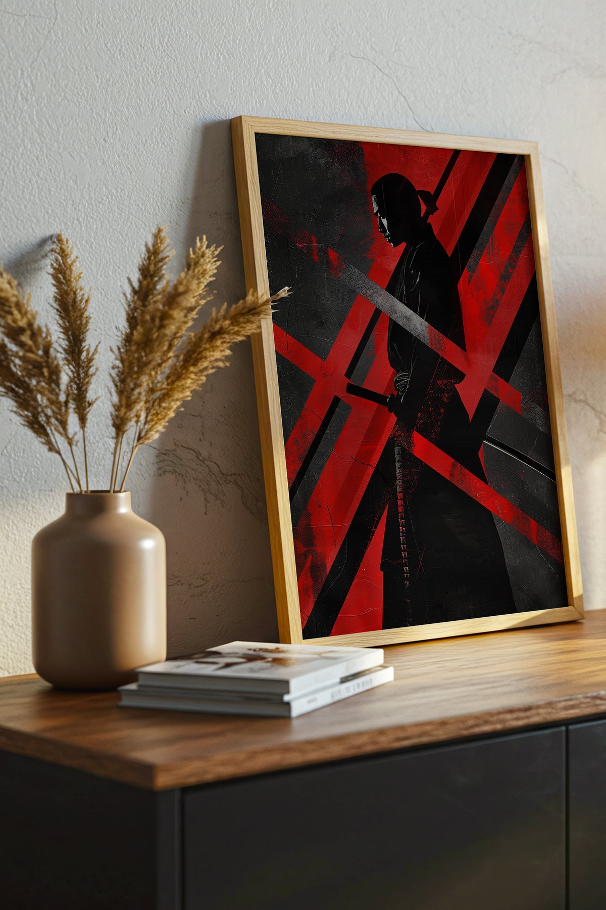 Red Geometric Samurai Print - Abstract Line Poster | Samurai Legacy