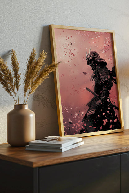 Cherry Blossom Samurai Print - Sakura Petal Pink Poster | Samurai Legacy