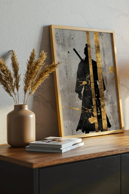 Gold Leaf Samurai Print - Abstract Japanese Art Poster | Samurai Legacy