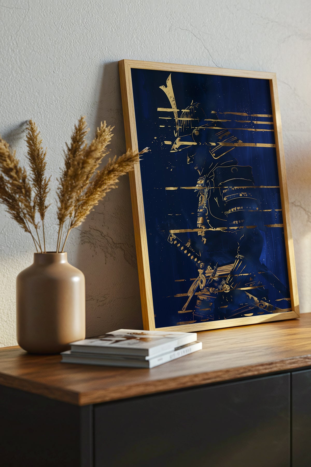Indigo Gold Samurai Print - Navy Gilded Art Poster | Samurai Legacy