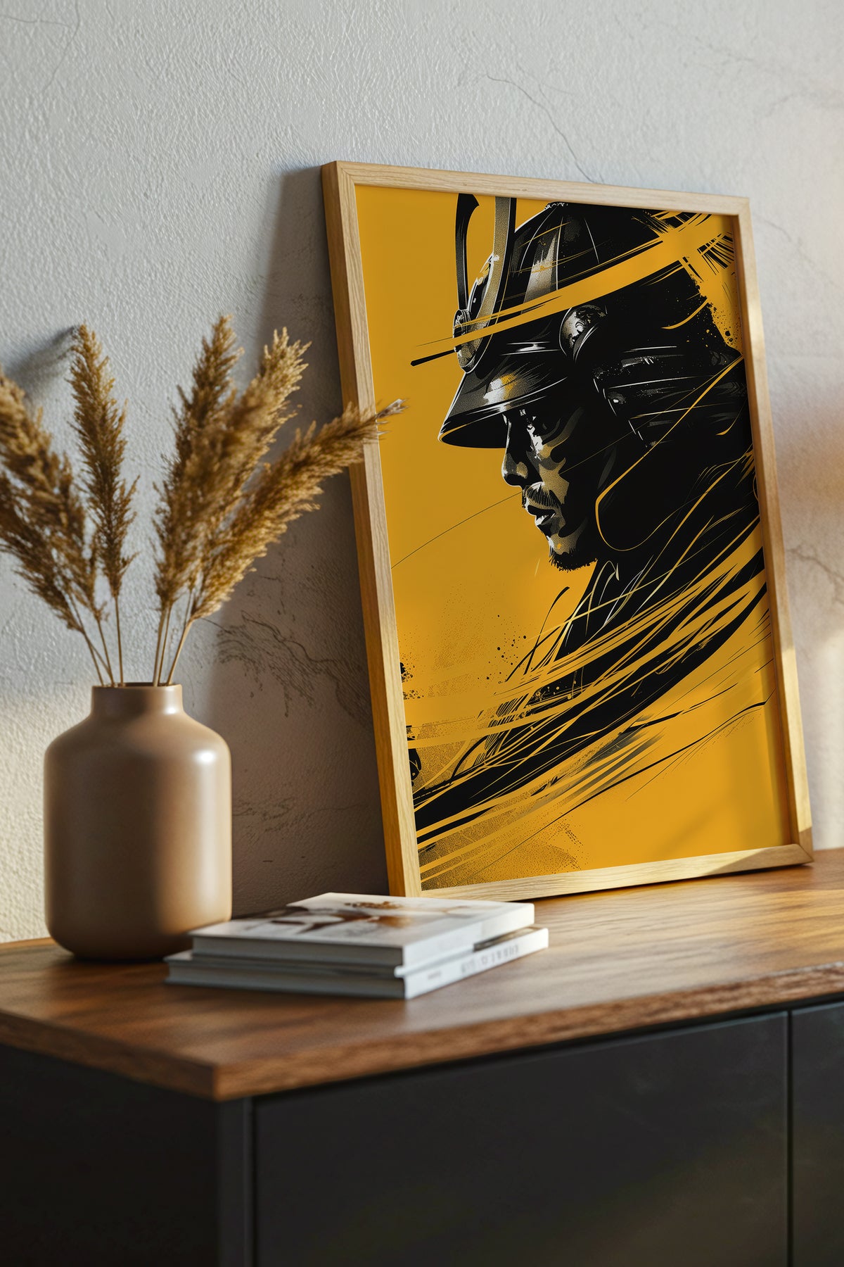 Silent Resolve Samurai Helmet Print - Dynamic Amber Warrior | Samurai Legacy