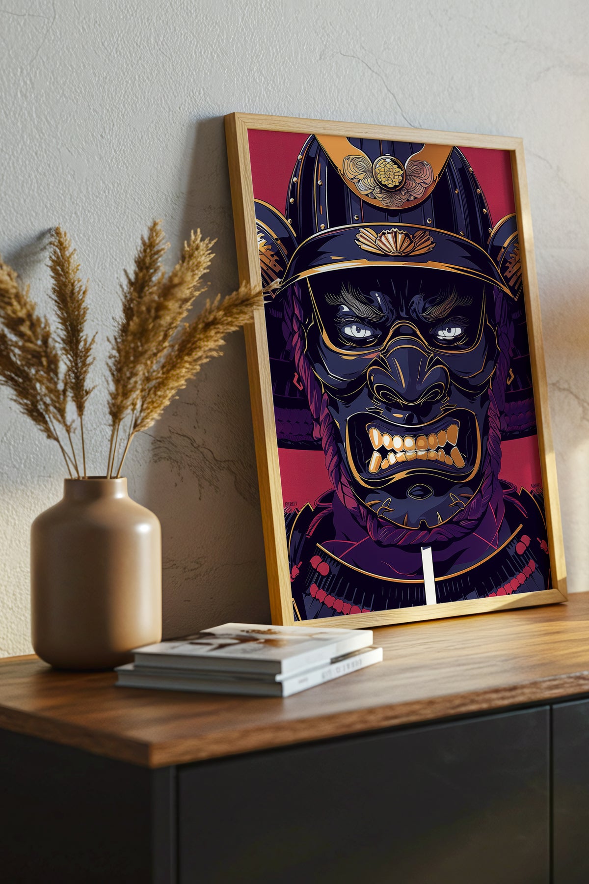 Fierce Guardian Oni Samurai Print - Bold Red & Navy Shogun Armor | Samurai Legacy