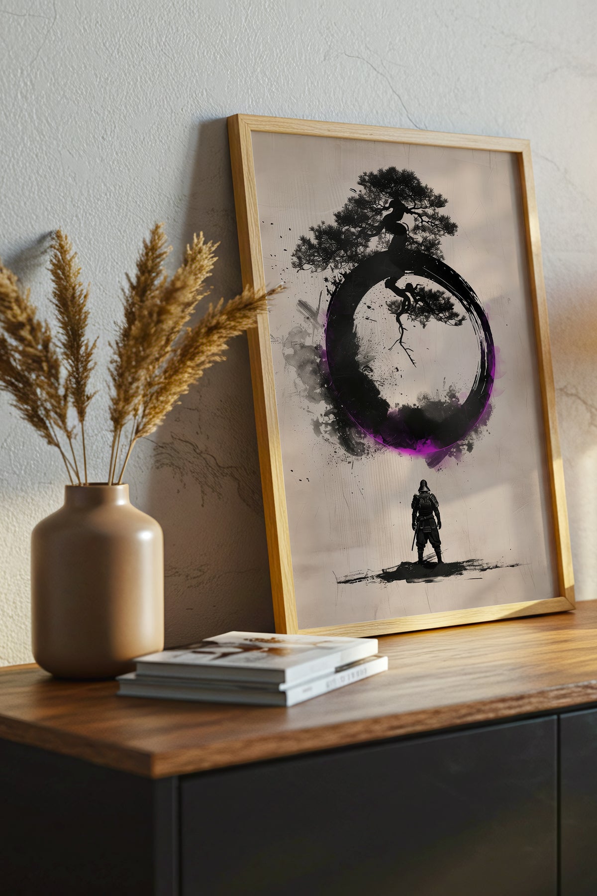 Zen Enso Circle Samurai Print - Violet Ink Pine Tree Decor | Samurai Legacy