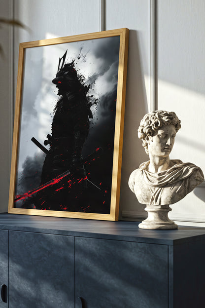 Crimson Blade Samurai Print - Dark Monochrome Poster | Samurai Legacy