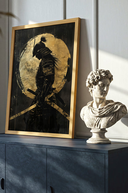 Gold Leaf Dual Katana Samurai Print - Obsidian Art | Samurai Legacy
