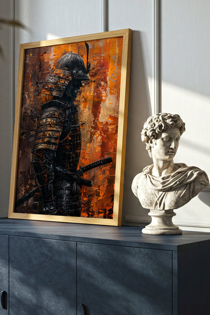 Amber Gold Samurai Print - Texture Oil Painting Poster | Samurai Legacy