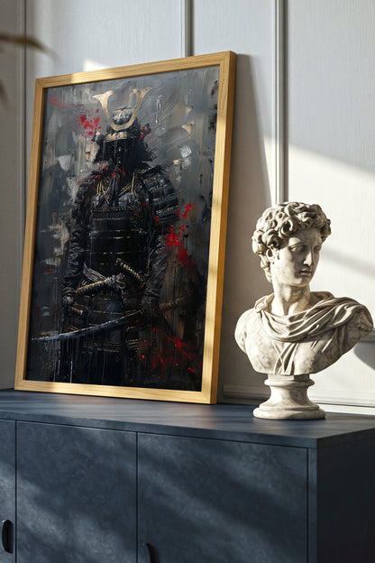 Dark Armor Samurai Katana Print - Impasto Gold Poster | Samurai Legacy
