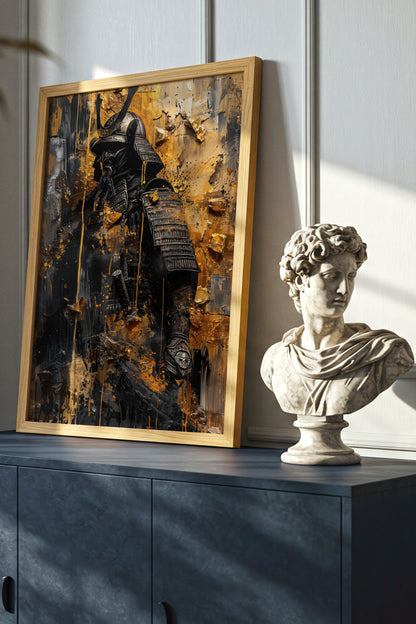 Gold Leaf Impasto Samurai Print - Obsidian Shogun Art | Samurai Legacy
