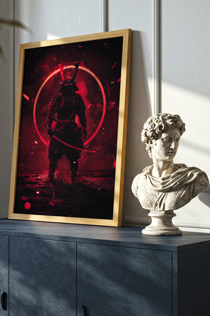 Crimson Aura Samurai Armor Print - Dark Red Art | Samurai Legacy