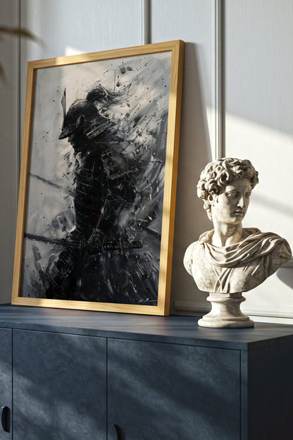 Silver Wash Samurai Profile Print - Charcoal Poster | Samurai Legacy
