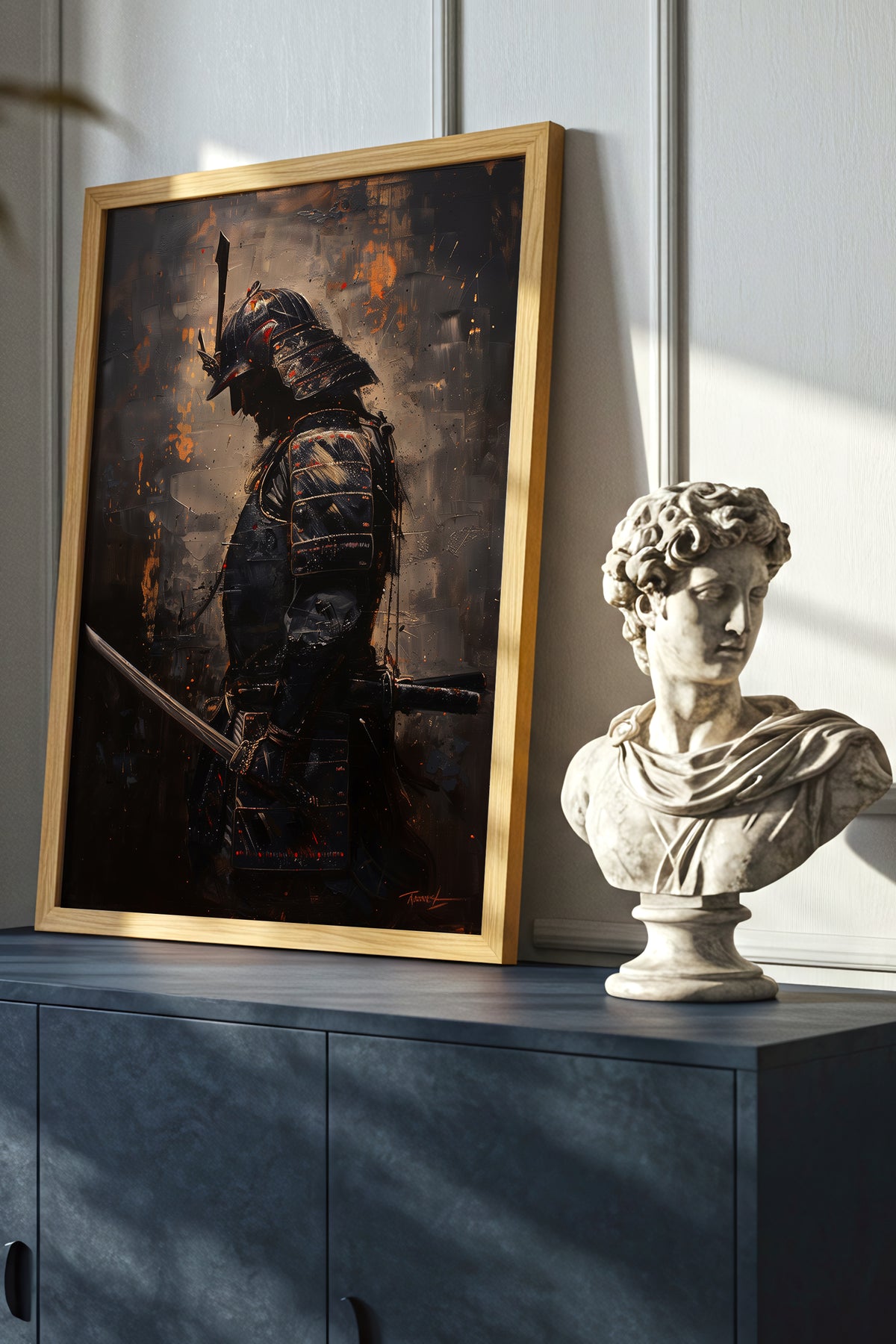 Gold Ember Samurai Profile Print - Dark Impasto Art | Samurai Legacy
