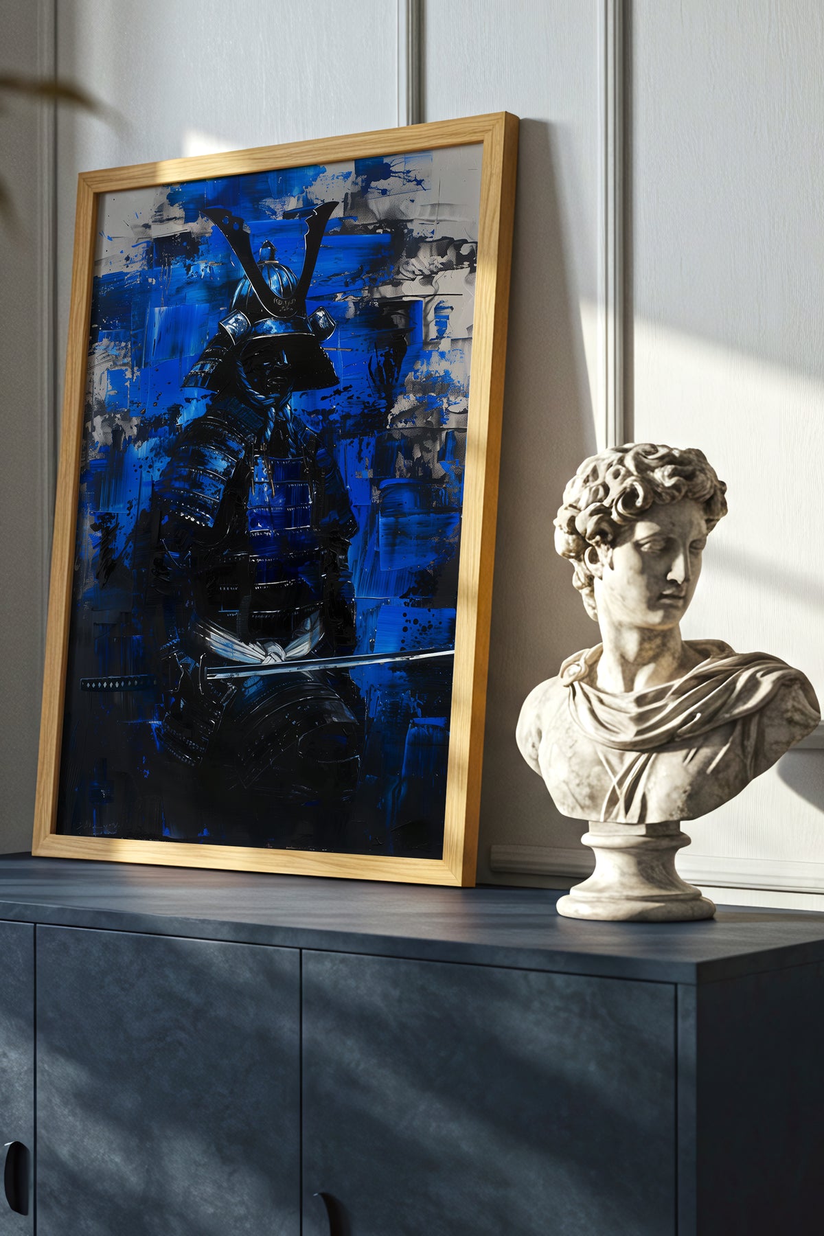 Cobalt Samurai Armor Print - Impasto Blue Expressionism | Samurai Legacy