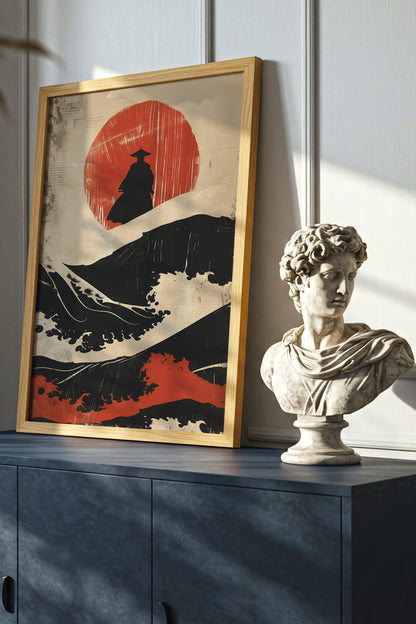 Great Wave Samurai Silhouette Print - Woodblock Art | Samurai Legacy