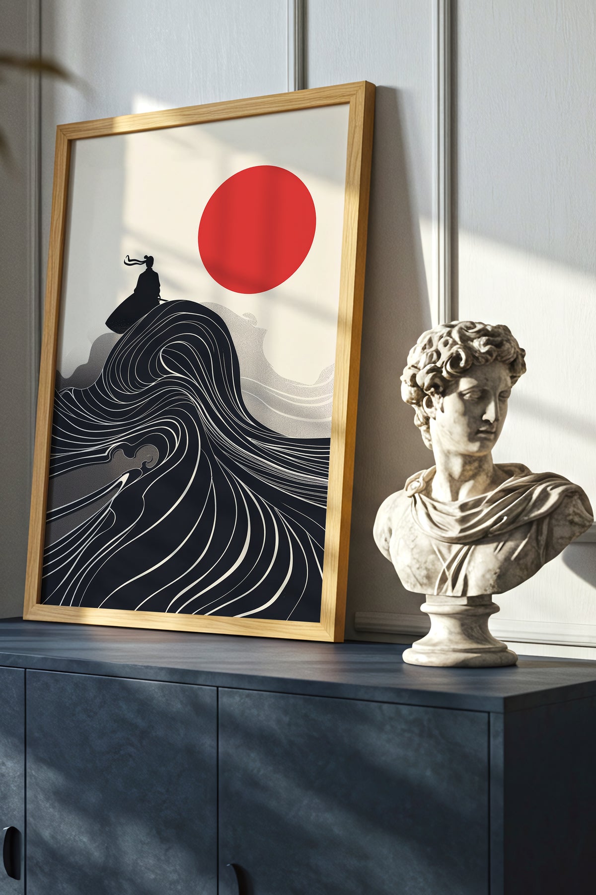 Flowing Wave Samurai Silhouette Print - Ukiyo-e Art | Samurai Legacy
