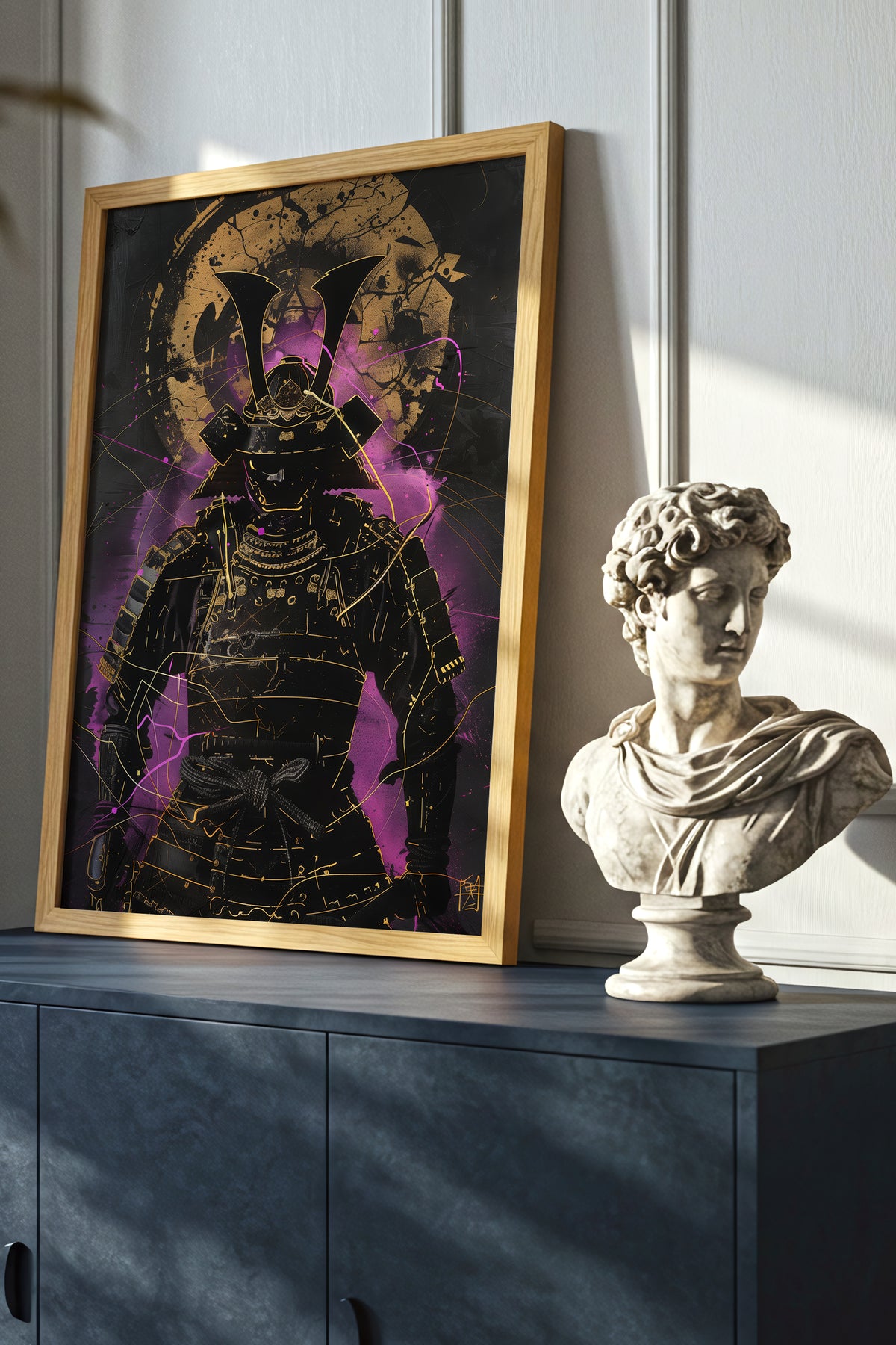 Neon Purple Samurai Print - Cyberpunk Shogun Art | Samurai Legacy