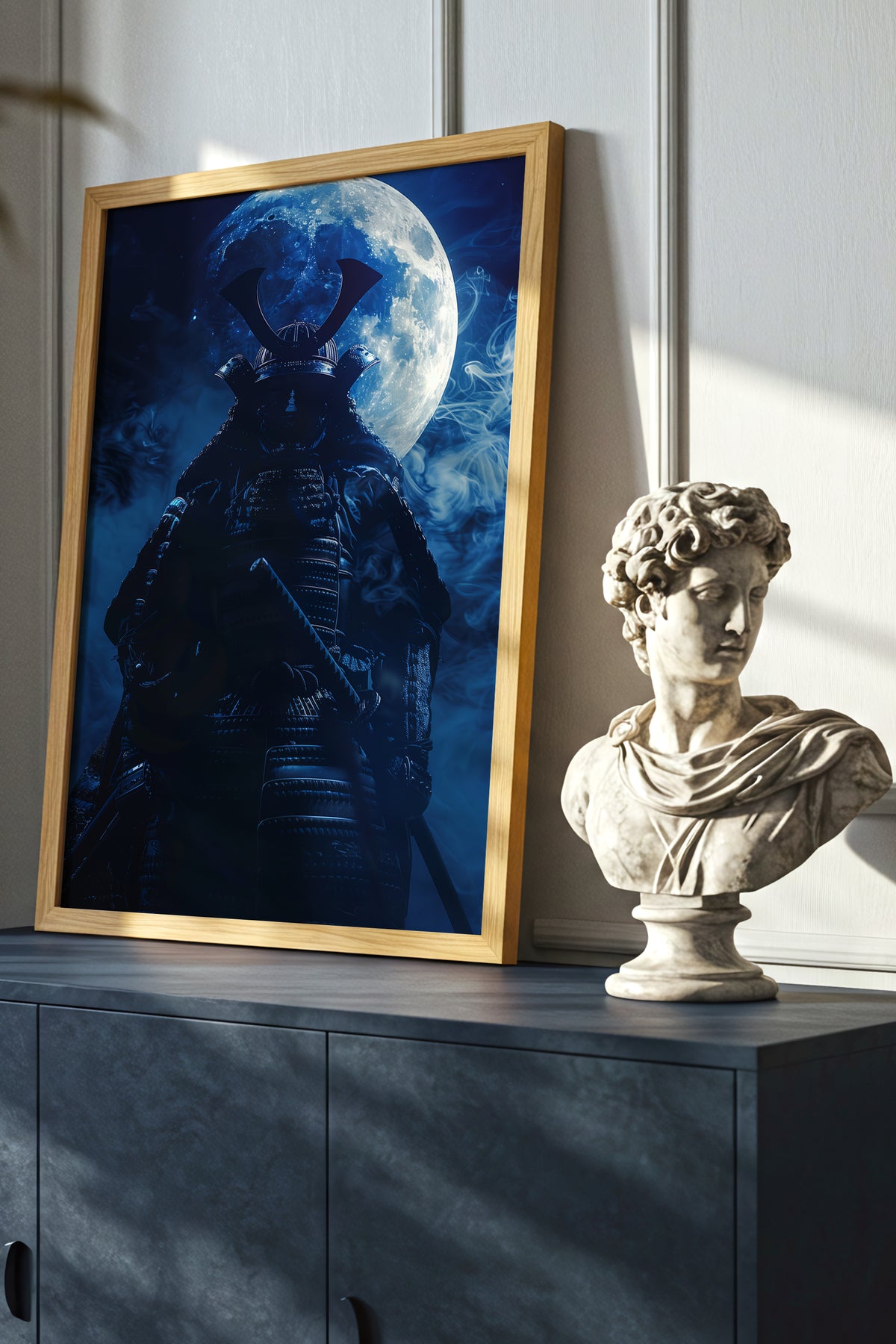 Full Moon Samurai Armor Print - Lunar Noir Art | Samurai Legacy