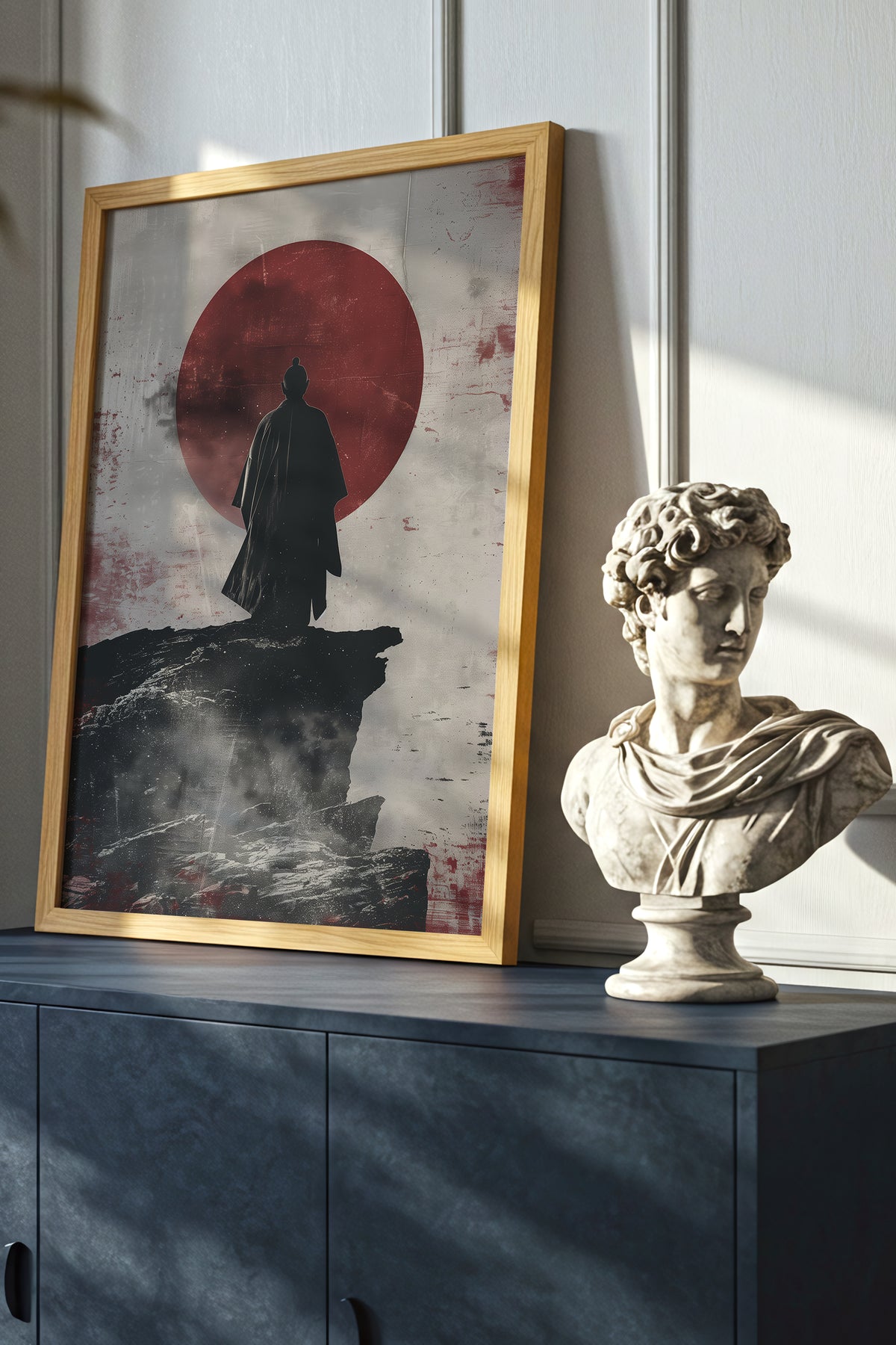 Solitary Cliff Samurai Print - Crimson Sun Art | Samurai Legacy