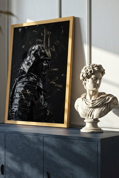 Black Lacquer Samurai Profile Print - Dark Armor Art | Samurai Legacy