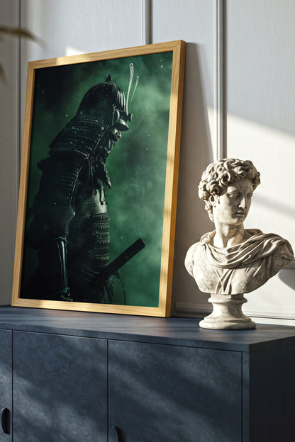 Emerald Shadow Samurai Print - Jade Mist Shogun Poster | Samurai Legacy