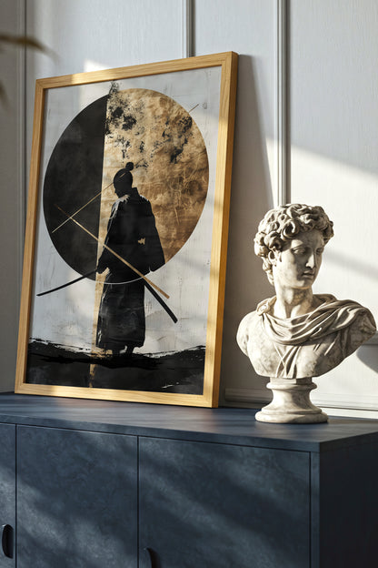 Dual Gold Sphere Samurai Print - Zen Minimalist Poster | Samurai Legacy
