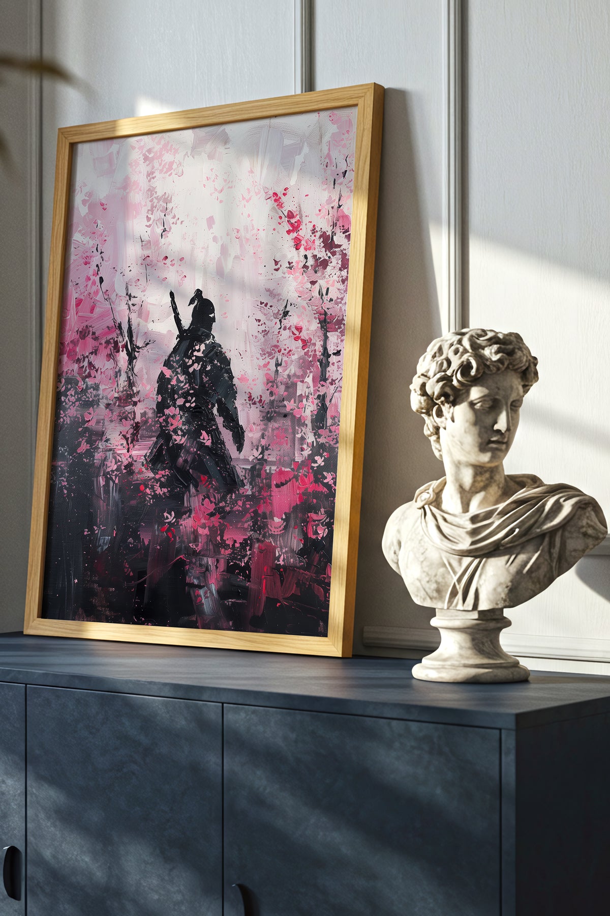 Cherry Blossom Samurai Print - Impressionist Pink Sakura Poster | Samurai Legacy
