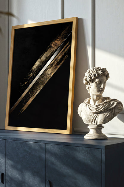 Katana Blade Gold Leaf Print - Minimalist Sword Poster | Samurai Legacy
