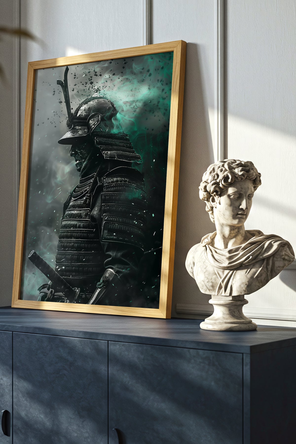 Emerald Ember Samurai Print - Dark Jade Aura Poster | Samurai Legacy